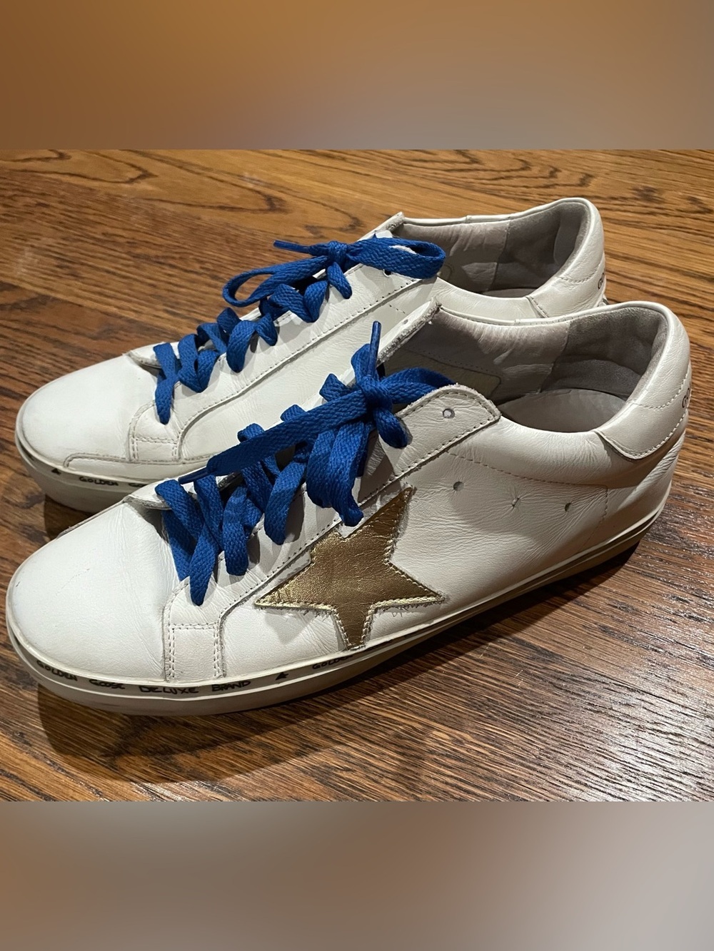 Golden Goose Hi Star Sneakers White Gold Star Blue Laces Size 40 Made In Italy